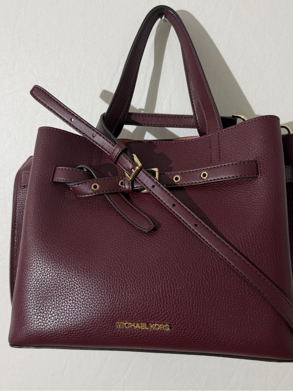 Michael Kors Emilia Pebbled Leather Belted Satchel Burgundy | Crossbody Bag Y2K